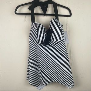NWT Swimsuits For All Black & White Striped Tankini Top 12